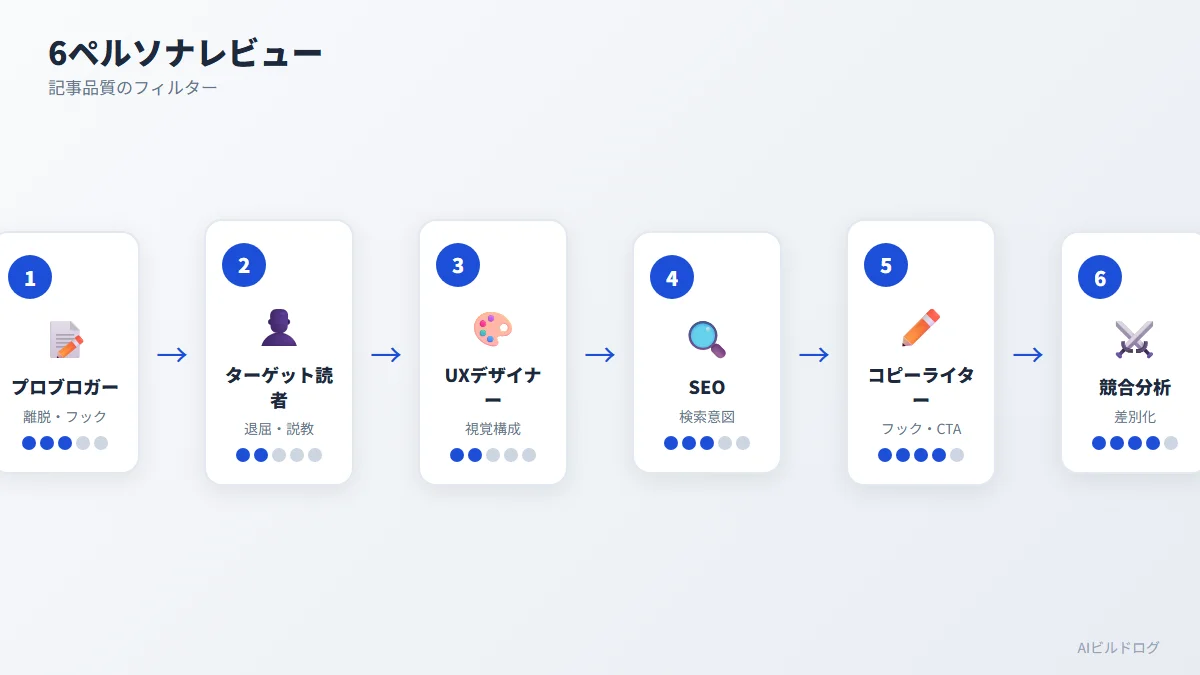 6ペルソナ自動レビューの構成と役割を整理した図